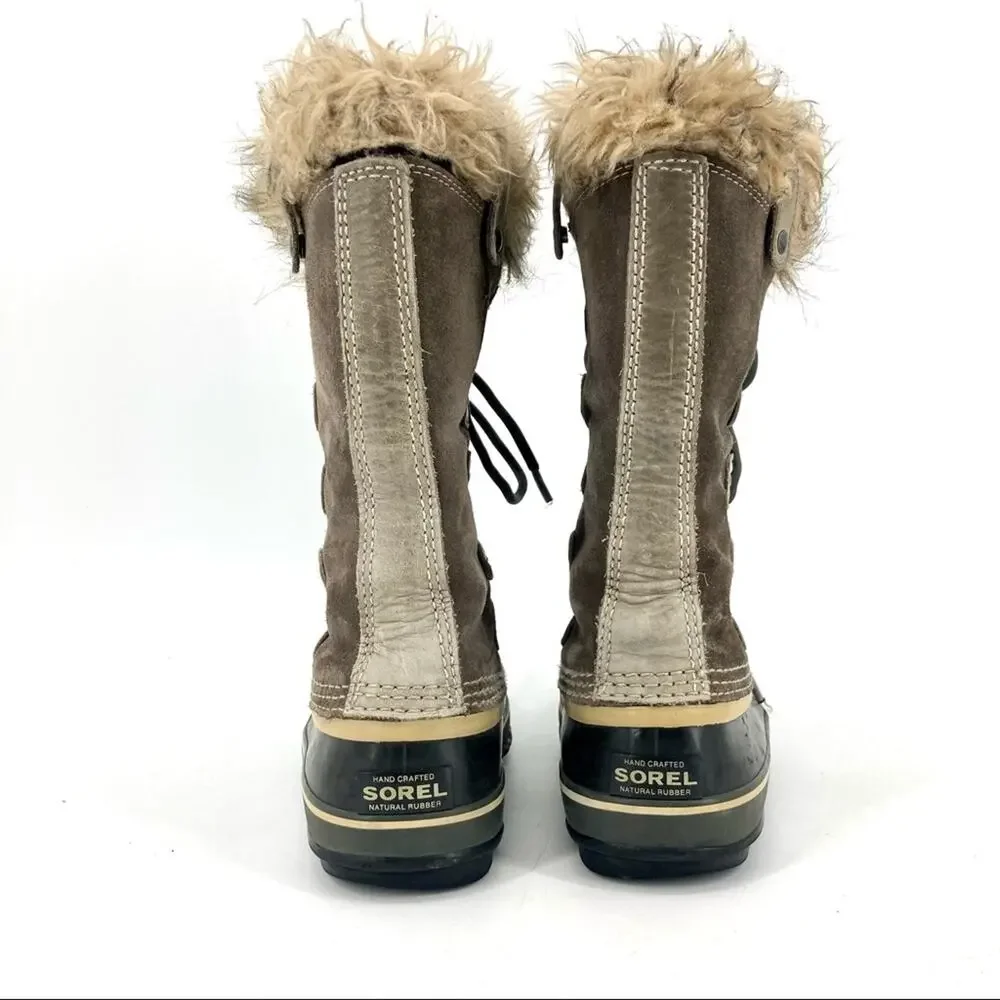 Sorel: Women's tall taupe gray suede Joan of Arctic snow winter boots fur trim 8